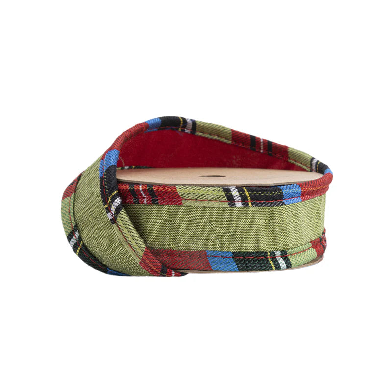 1"X10YD WIRED REVERSIBLE DUPIONI RIBBON - RED/APPLE GREEN W PLAID CORDING - LA RIBBON - 6915W-250-25E