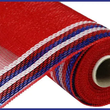 10"X10YD BORDER STRIPE METALLIC MESH - RED/WHITE/BLUE - RE8504H3
