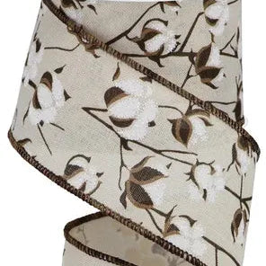 2.5"X10YD COTTON PODS ON ROYAL - CREAM/BROWN/WHITE - RG01809C2