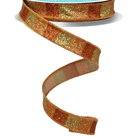 5/8"X10YD HORIZONTAL GLITTER STRIPES - DARK COPPER/COPPER/LIGHT COPPER - RGF161752