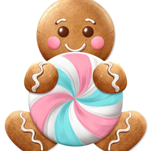 12"H X 10.7"L GINGERBREAD/CANDY SIGN - PINK/LIGHT BLUE/WHITE/BROWN - MD1769M2