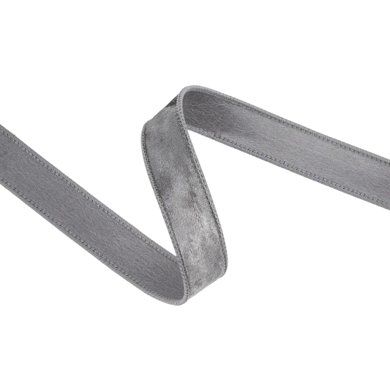 1"X10YD WIRED HERITAGE VELVET RIBBON - SILVER - 7005W-017-25E