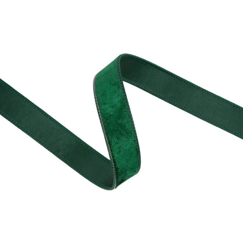 1"X10YD WIRED HERITAGE VELVET RIBBON - HUNTER GREEN - 7005W-589-25E