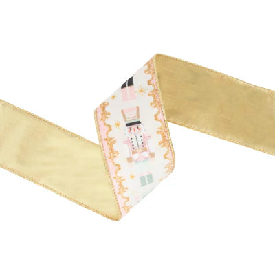 2 1/2"X10YD WIRED VELVET RIBBON - PINK NUTCRACKER - LARIBBON - 7016W-150-63E