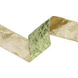 4"X10YD WIRED VELVET RIBBON - WILLOW GREEN W/ GLITTERED DIAMOND - 7112W-548-100E