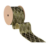 4"X10YD WIRED VELVET RIBBON - MOSS WITH GLITTERED DIAMOND - 7112W-570-100E
