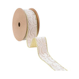 1.5"X10YD WIRED VELVET RIBBON - IVORY FLORAL EMBOSSED WITH GOLD BACKING - 7113W-810-38E