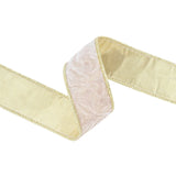 1.5"X10YD WIRED VELVET RIBBON - IVORY FLORAL EMBOSSED WITH GOLD BACKING - 7113W-810-38E