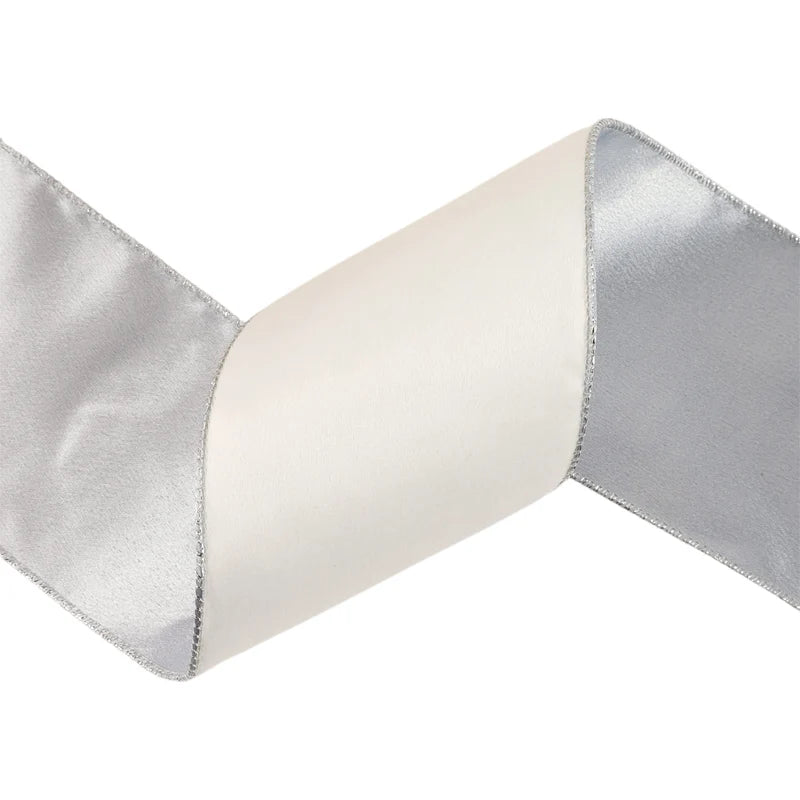 4"X10YD REVERSIBLE CLASSIC VELVET WIRED RIBBON - WHITE/SILVER - 7115W-029-100E