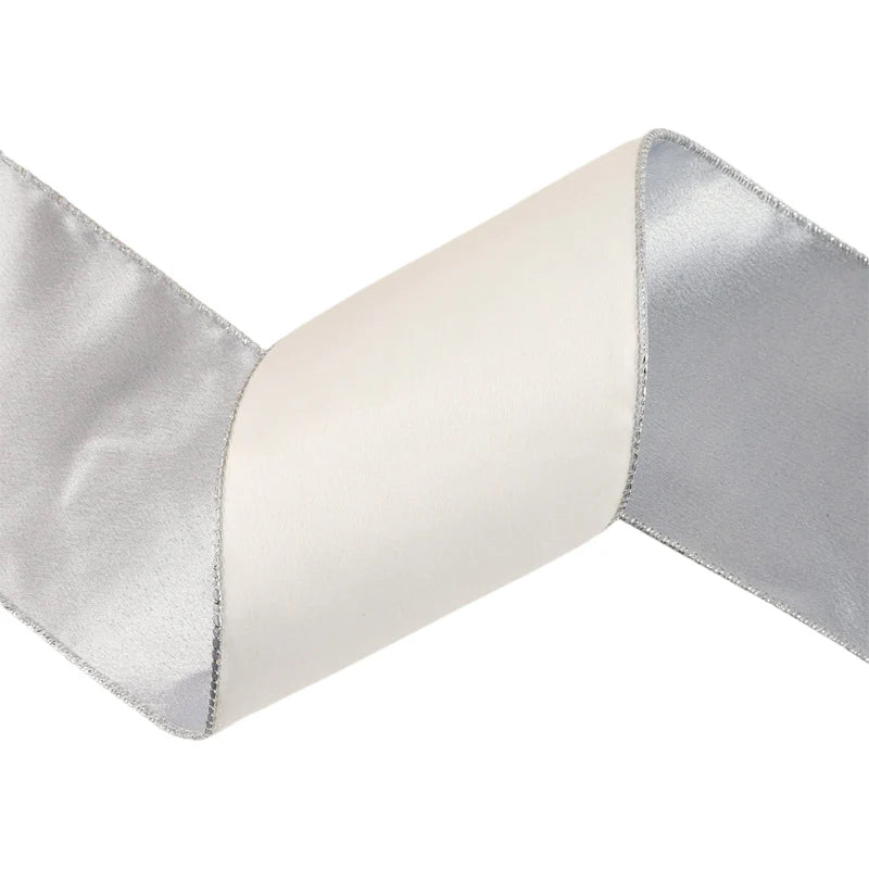 4"x10YD REVERSIBLE CLASSIC VELVET WIRED RIBBON - WHITE/SILVER - LA RIBBON - 7115W-029-100E