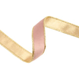 1"X10YD REVERSIBLE CLASSIC VELVET WIRED RIBBON - PINK/GOLD - 7115W-158-25E