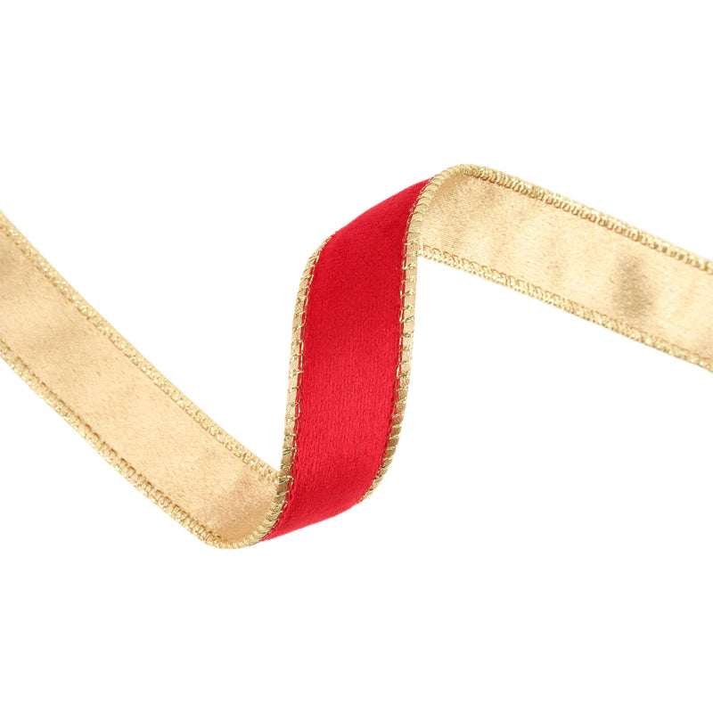 1"X10YD REVERSIBLE CLASSIC VELVET WIRED RIBBON - CHRISTMAS RED/GOLD - LARIBBON - 7115W-250-25E