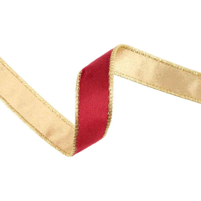 1"X10YD REVERSIBLE CLASSIC VELVET WIRED RIBBON - BURGUNDY/GOLD - 7115W-277-25E