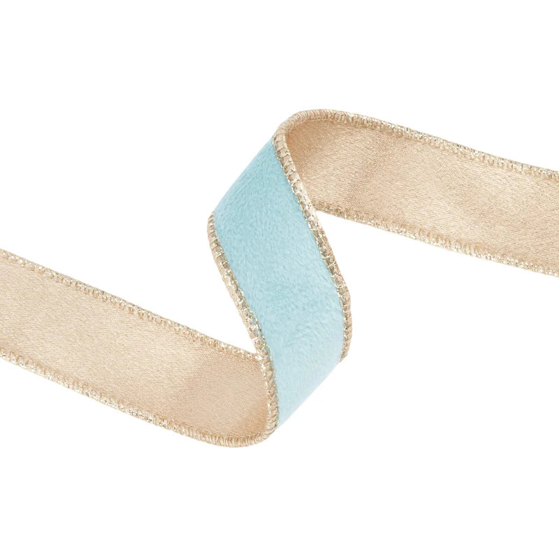 1"X10YD REVERSIBLE CLASSIC VELVET WIRED RIBBON - AQUA/GOLD - LA RIBBON - 7115W-314-25E