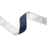 1"X10YD REVERSIBLE CLASSIC VELVET WIRED RIBBON - NAVY/SILVER - 7115W-370-25E