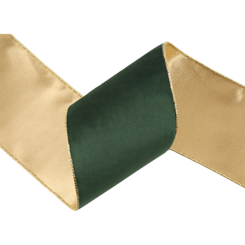 4"X10YD CLASSIC VELVET WIRED RIBBON - GREEN/GOLD - LA RIBBON - 7115W-589-100E