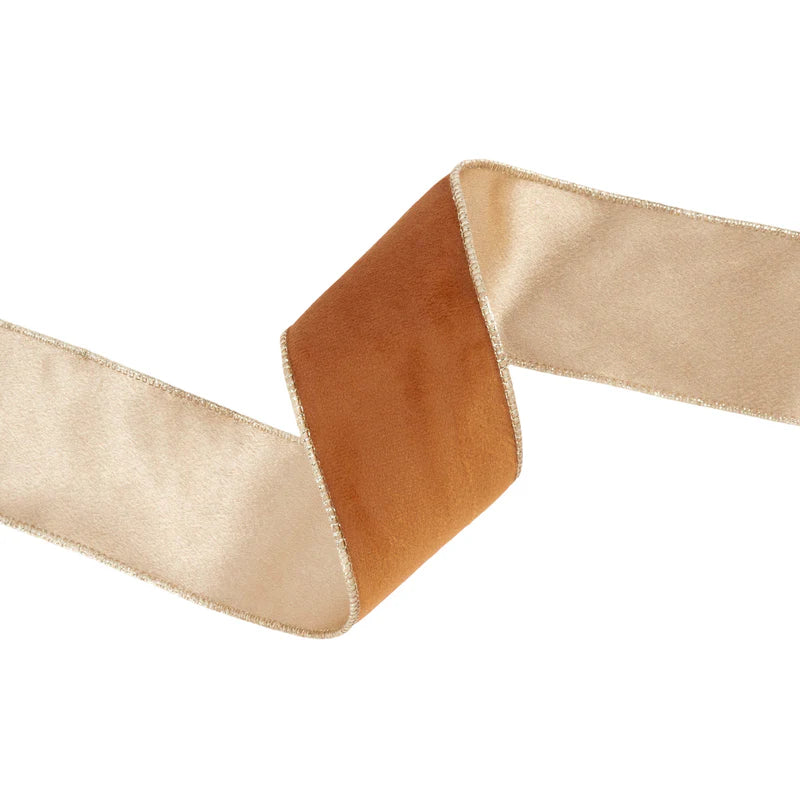 2 1/2"X10YD REVERSIBLE CLASSIC VELVET WIRED RIBBON - RUST/GOLD - LA RIBBON - 7115W-785-63E