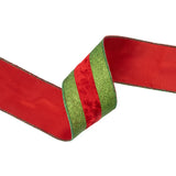 2.5"X10YD WIRED RIBBON - GREEN GLITTER WITH RED VELVET STRIPE - 7116W-039-63E