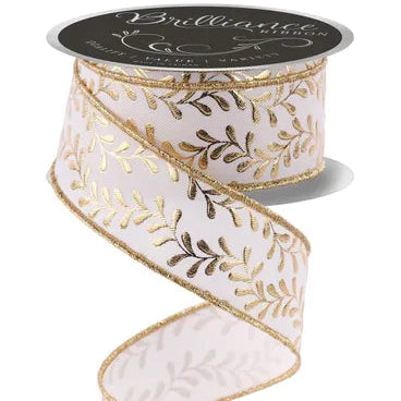 1.5"X10YD FOIL LEAF GARLAND - IVORY/GOLD - LS301577