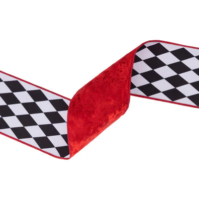 4"X10YD WIRED VELVET RIBBON - RED WITH BLACK/WHITE BACKING - LARIBBON - 7124W-250-100E