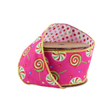 2.5"X10YD WIRED REVERSIBLE VELVET - PINK CANDIES WITH POLKA DOT BACKING - 7131W-175-63E