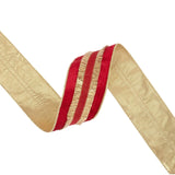 2.5"X10YD WIRED VELVET RIBBON - RED WITH GOLD FRINGE - 7133W-250-63E