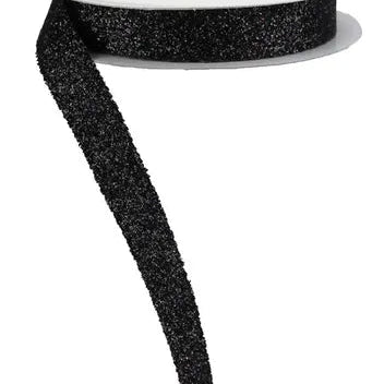 5/8"X25YD GLITTER ON FABRIC, HOT CUT - BLACK - RJ203402