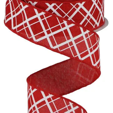 1.5"X10YD THICK/THIN DIAGONAL CHECK - RED/WHITE - RGA150824