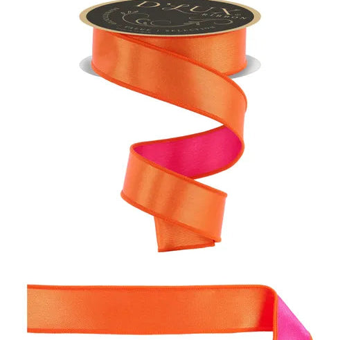 1.5"X10YD SATIN FUSED - D'LUX RIBBON - ORANGE/HOT PINK - LX4001JA