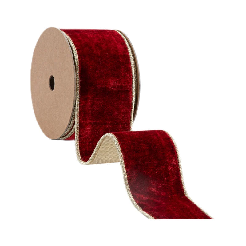 2.5"X10YD WIRED PREMIUM VELVET RIBBON - RED W/ GOLD METALLIC BACKING - 7416W-260-63E