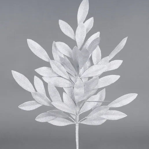 23"L GLITTER BAY LEAF SPRAY - LASER SILVER - XS237126