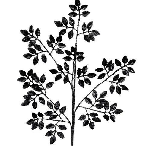 28"L GLITTER LEAF SPRAY - BLACK - XS226802