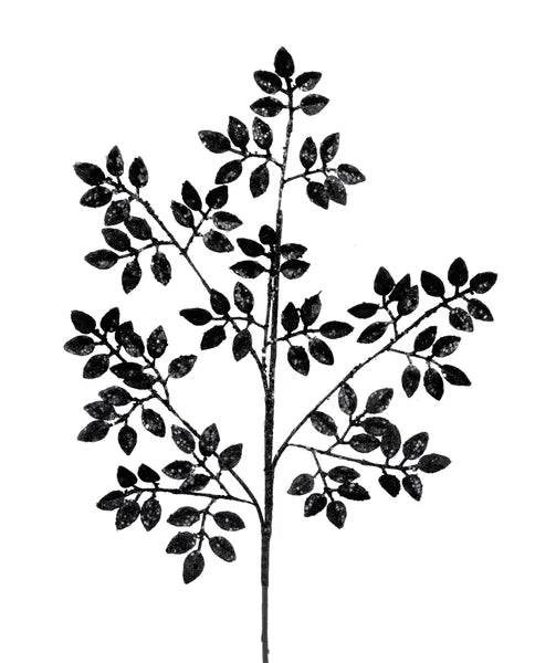 28"L GLITTER LEAF SPRAY - BLACK - XS226802