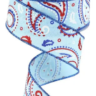 1.5"X10YD PAISLEY ON ROYAL - PALE BLUE/WHITE/RED/ROYAL BLUE - RGC138114