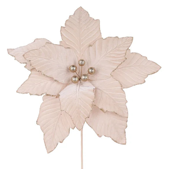 12.5"DIA VELVET POINSETTIA STEM, 10.5"L - CHAMPAGNE - XS401132