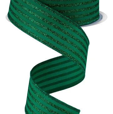 1.5"X10YD GLITTER VERTICAL STRIPE - EMERALD GREEN - RGF197006
