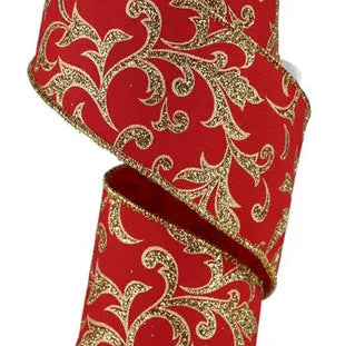 2.5"X10YD ACANTHUS LEAF - RED/GOLD - RGE184324
