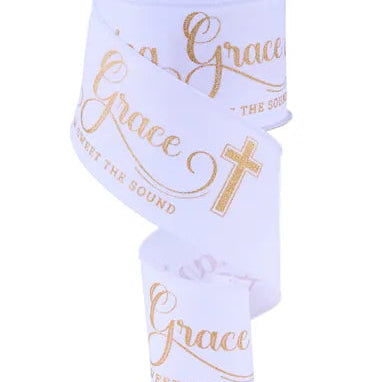 2.5"x10YD AMAZING GRACE - WHITE/GOLD - RGF152527