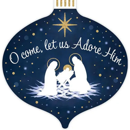 12"HX10"L LET US ADORE HIM ORNAMENT SIGN - NAVY BLUE/WHITE/GOLD - AP7802