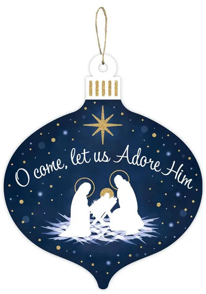 12"HX10"L LET US ADORE HIM ORNAMENT SIGN - NAVY BLUE/WHITE/GOLD - AP7802