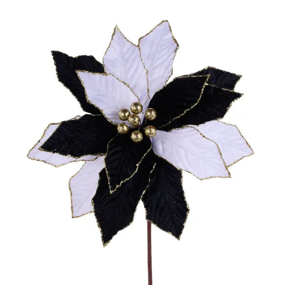 11.75"DIA POINSETTIA STEM - BLACK/WHITE/GOLD - XS4212J9