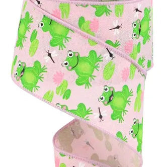 2.5"X10YD FROGS ON ROYAL - PALE PINK/GREEN/PINK/WHITE - RGC120915
