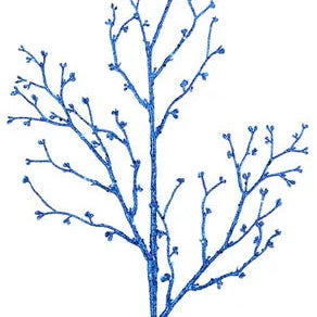 27"L GLITTERED BUD BRANCH SPRAY - ROYAL BLUE - XS984625