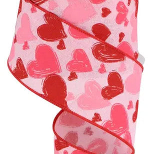 2.5"X10YD HAND DRAWN HEARTS/ROYAL - LIGHT PINK/WHITE/RED/HOT PINK - RGC199415