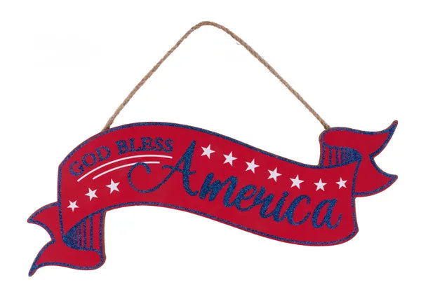15"L X 6.25"H GLITTER AMERICA BANNER - RED/WHITE/BLUE - AP8866