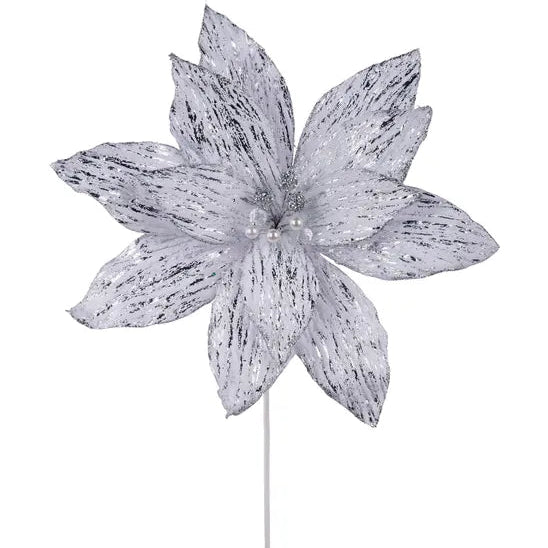 22"L X 11"DIA GOLD LEAF POINSETTIA - WHITE/SILVER - XS429330