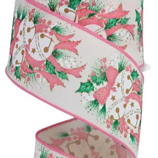 2.5"X10YD JINGLE BELL/HOLLY/BERRY/PINE - IVORY/GOLD/PINK/GREEN - RGE15471W