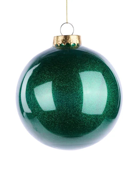 150MM DIA LACQUER LOOK GLITTER BALL ORNAMENT - EMERALD GREEN - XH966706