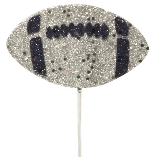 15"L GLITTER FOOTBALL PICK - SILVER/NAVY BLUE - MZ186360