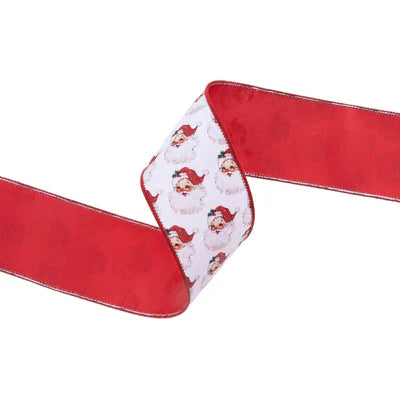 2 1/2"X10YD WIRED REVERSIBLE DUPIONI - SANTA FACE W/RED BACKING - LARIBBON - 8111W-250-63E